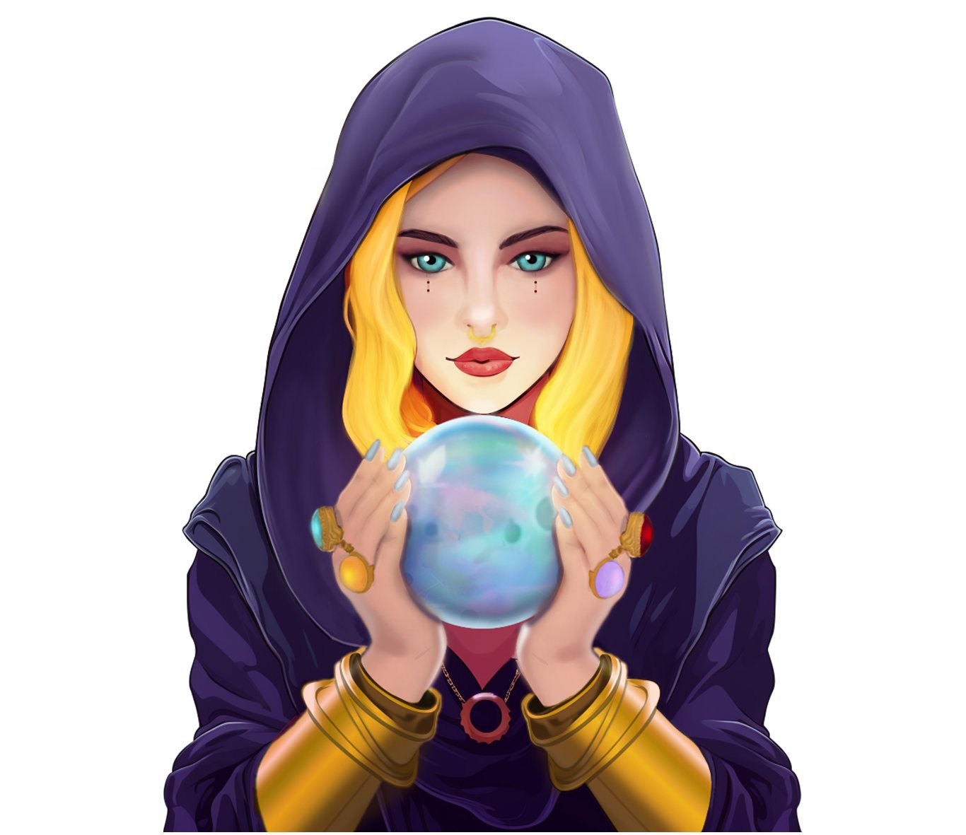 The fortune teller is the main
character in Solitell, a solitaire game
that claims to predict your future.